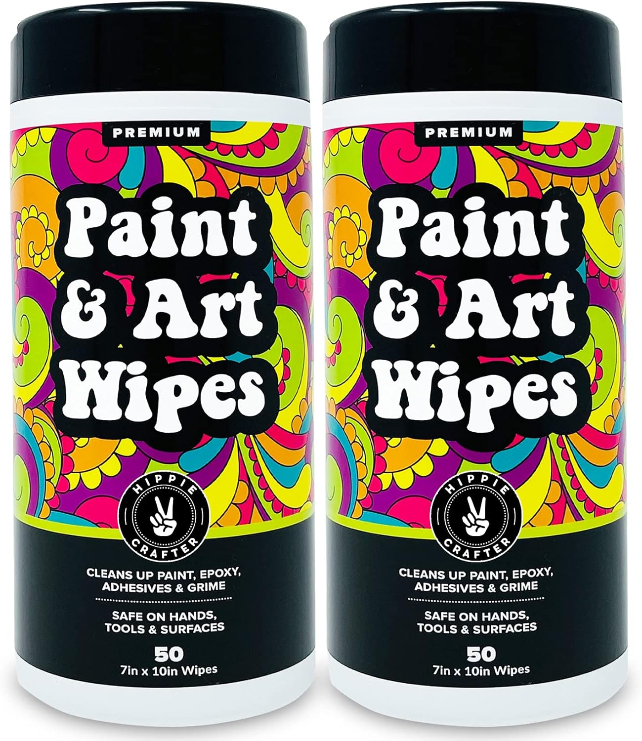 HIPPIE CRAFTER Paint and Art Wipes, 1 Pack (50 Piece) Heavy-Duty Cleaning Wipes for Paint, Epoxy, Glue, Latex & Acrylic Stains, Safe for Hands, Brushes, Plastic, Metal, Wood & Floors