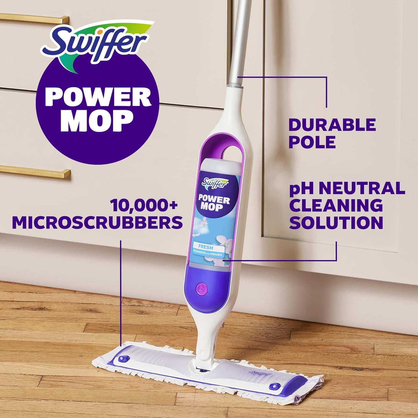 Swiffer PowerMop Multi-Surface Mop Kit for Floor Cleaning, Fresh Scent, Mopping Kit Includes PowerMop, 2 Mopping Pad Refills, 1 Floor Cleaning Solution with Fresh Scent and 2 Batteries