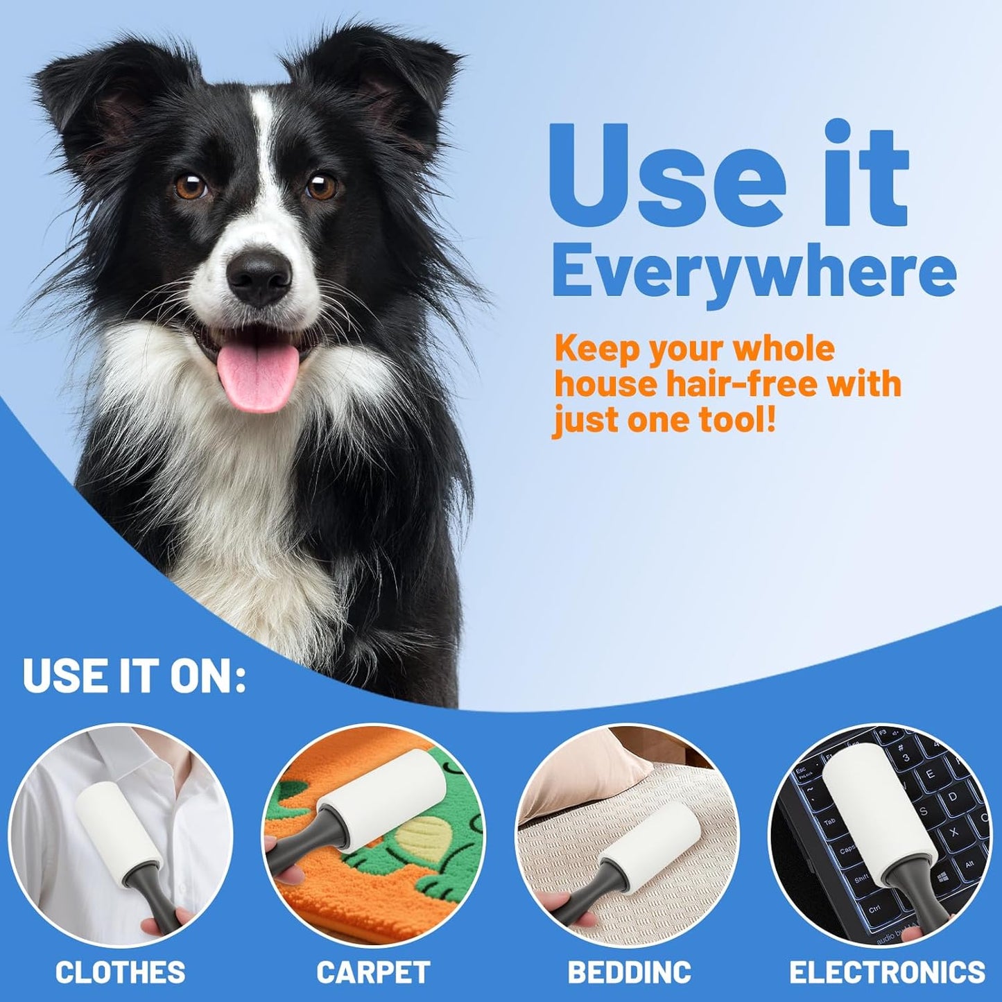 Lint Roller 220 Sheets with 1 Handle, Pet Hair Remover for Laundry, Extra Sticky Lint Rollers for Pet Hair on Clothes, Furniture & Car - Dog & Cat Hair Removal Tool