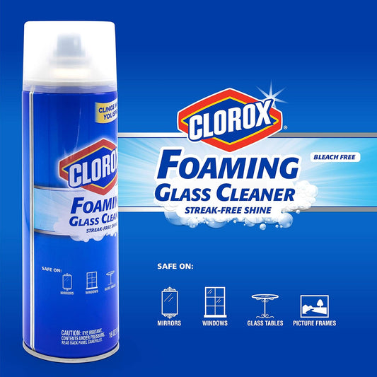 Clorox Foaming Glass Cleaner Aerosol - All Purpose Window And Glass Cleaning Spray Washes Away Dirt - Streak-Free & No-Drip formula for Windows and Mirrors, 16 Oz