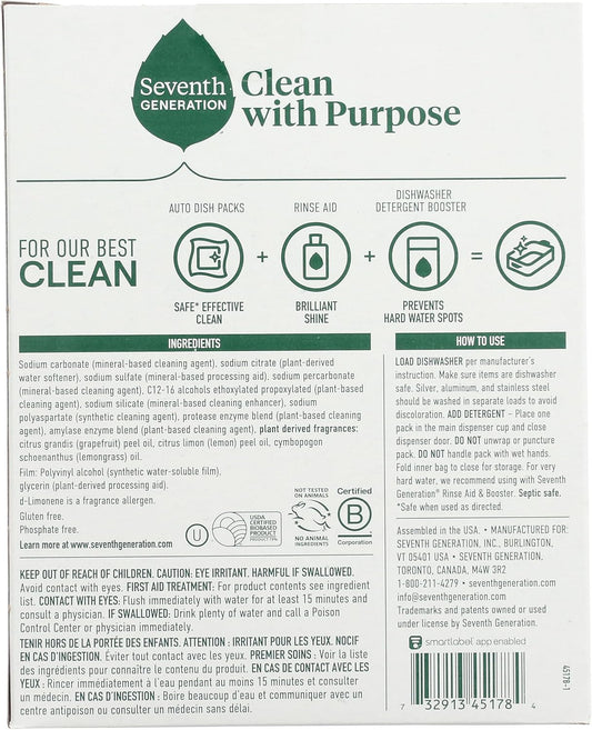 Seventh Generation Dishwasher Detergent Packs Free & Clear Pack of 2 for sparkling dishes Dishwasher tabs 45 count