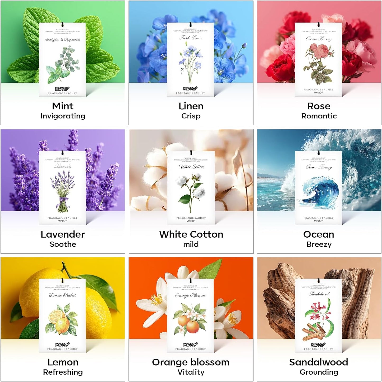 MYARO 12 Pack Fresh Linen Scented Sachets for Drawer, Closet & Car Air Freshener Bags | Odor Eliminator & Fabric Refresher | Crisp, Clean Home Fragrance Gift Set