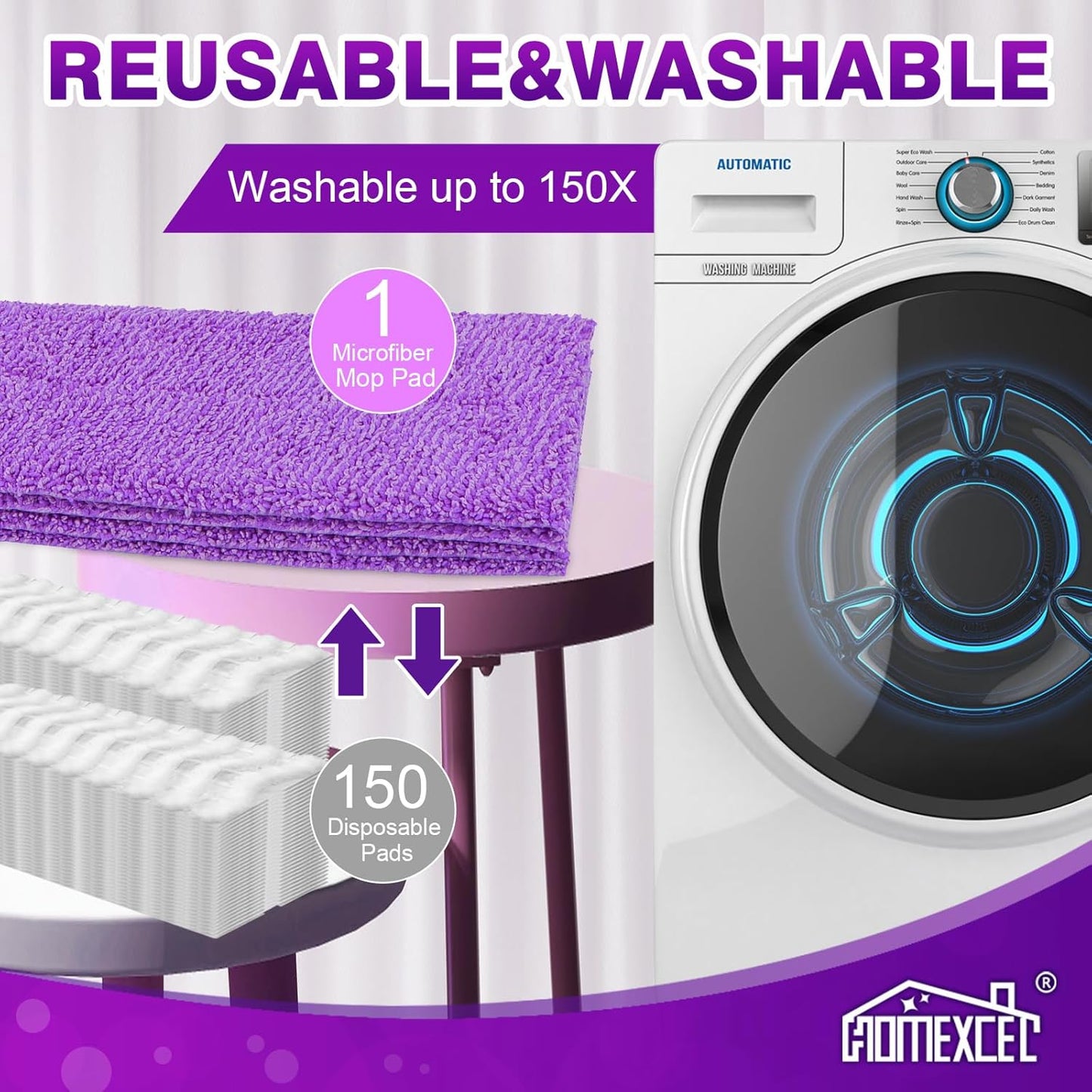 HOMEXCEL Reusable Microfiber Mop Pads for Swiffer PowerMop 8 Pack, Power Mop Pads Refills for 13 ''-15 '' Spray Mop, Machine Washable Pad Replacement for Multi-Surface Floor Cleaning