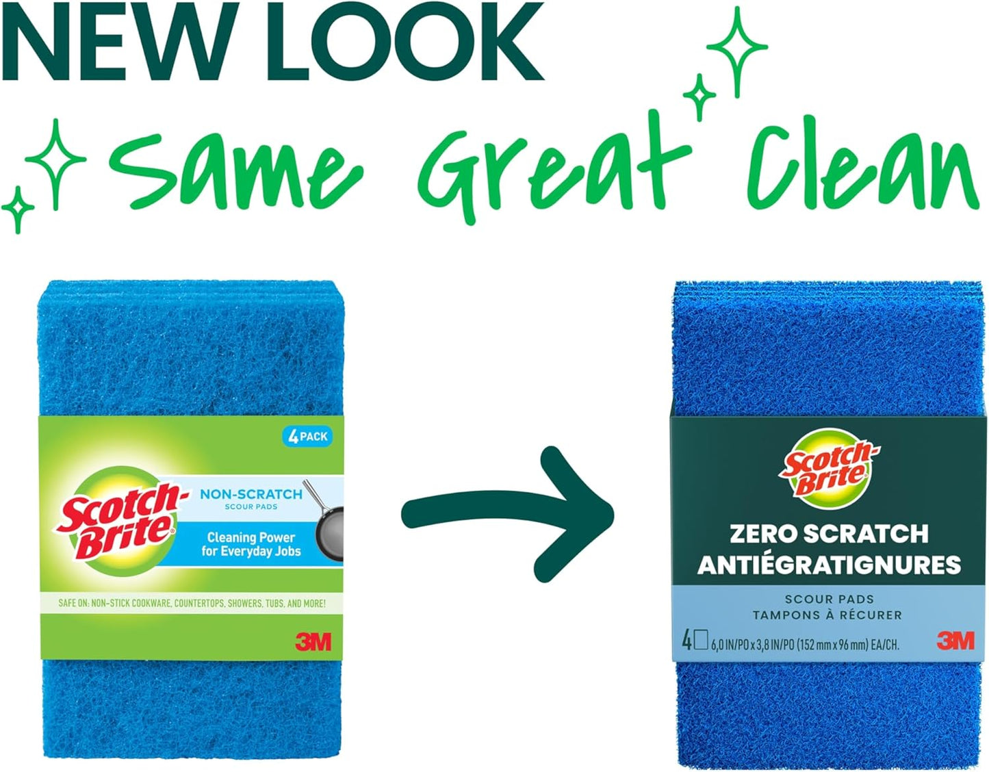 Scotch-Brite Zero Scratch Scouring Pad, Effective + Gentle Dish Scrubber for Household Cleaning, 3 Scrub Pads for Dishes, Nonstick Pots and Pans, Glass, Tubs, Showers, Reusable & Durable