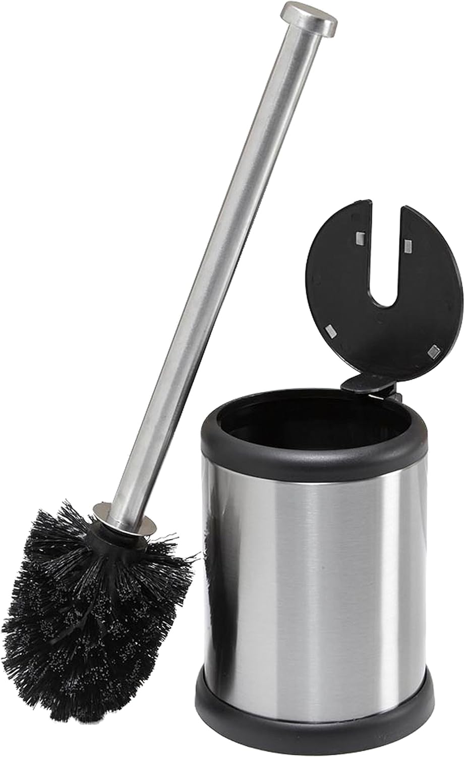 Bath Bliss Stainless Steel 2 Pack Self Closing Lid Toilet Brush and Holder, Finger Print Proof, Compact, Small Space, 6980-2PK, Silver
