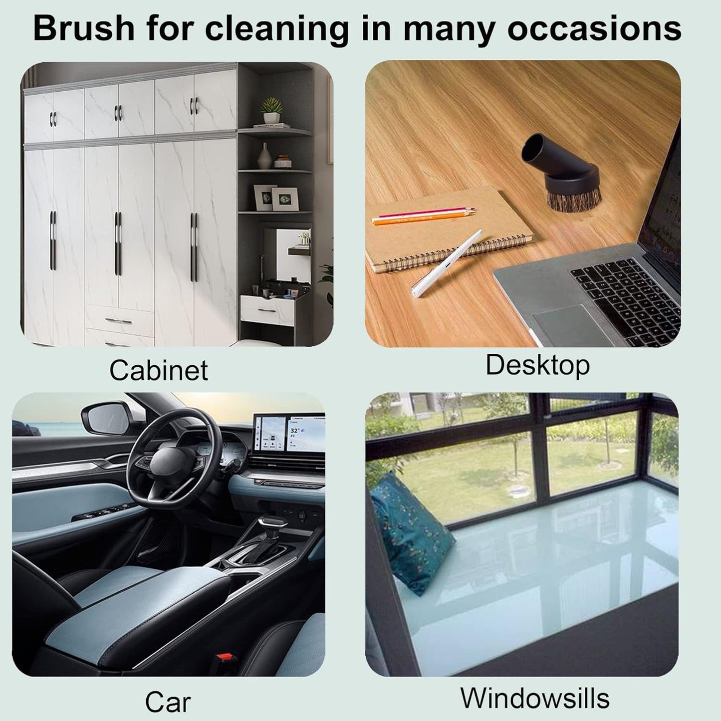 25MM Horse Hair Round Dust Brush 1.24" Cleaner Vacuum Attachment Brush Soft Bristles Replacement with 1-1/4" to 1-3/8" Hose Adapter