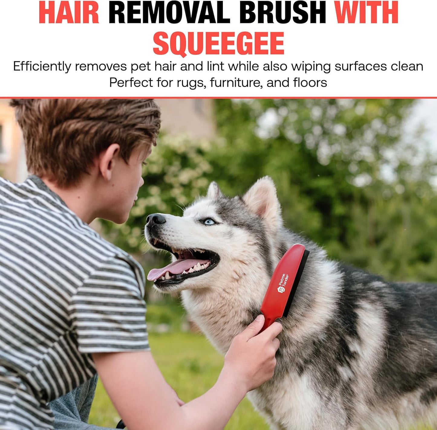 Hybrid Dog Pet Hair Removal Broom with Squeegee – Adjustable Handle Rubber Broom for Pet, Hardwood Floors, Tile, & Liquid-Dirt with 2 Portable Hair Brushes & Cloth