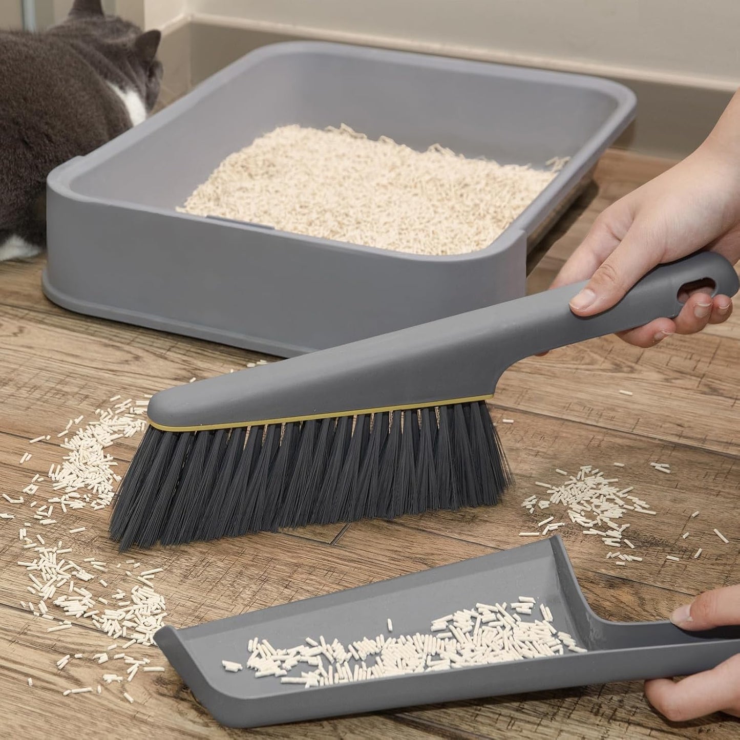 Lumkew Small Broom and Dustpan Set, Hand Mini Dust-Pan and Brush, Handheld Portable Compact, 1 Piece, Gray