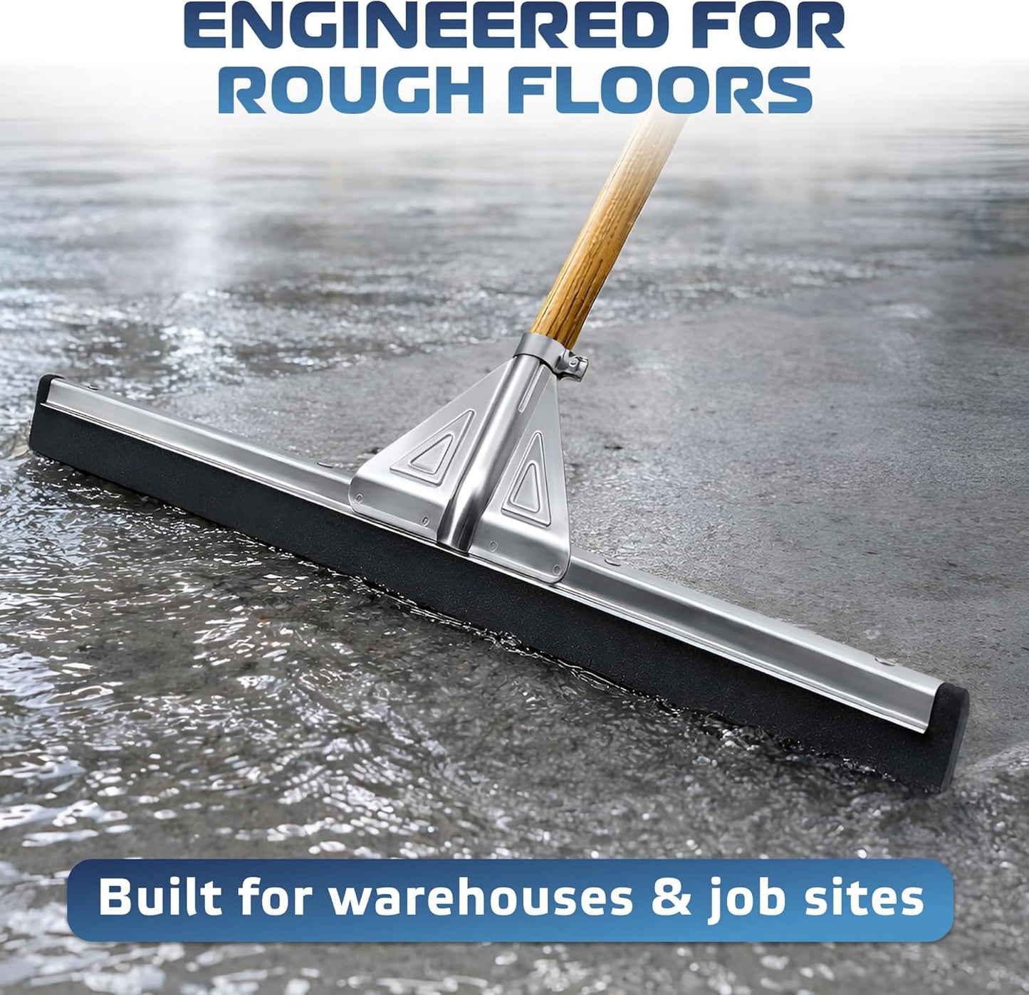 DSV Standard Heavy-Duty Floor Squeegee 22’’, Double Foam Rubber Blade Garage Squeegee, Taper Pole Connection - Handle Sold Separately for Tiles, Concrete and Asphalt