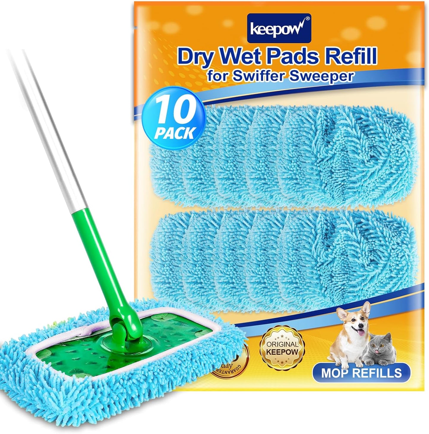 KEEPOW Reusable Dry Sweeping Cloths Microfiber Wet Pads Compatible with Swiffer Sweeper Mop and Sweep & Mop Deluxe, Replacement Mopping Pad Refills for Hardwood Floor Cleaning (2 Pack)
