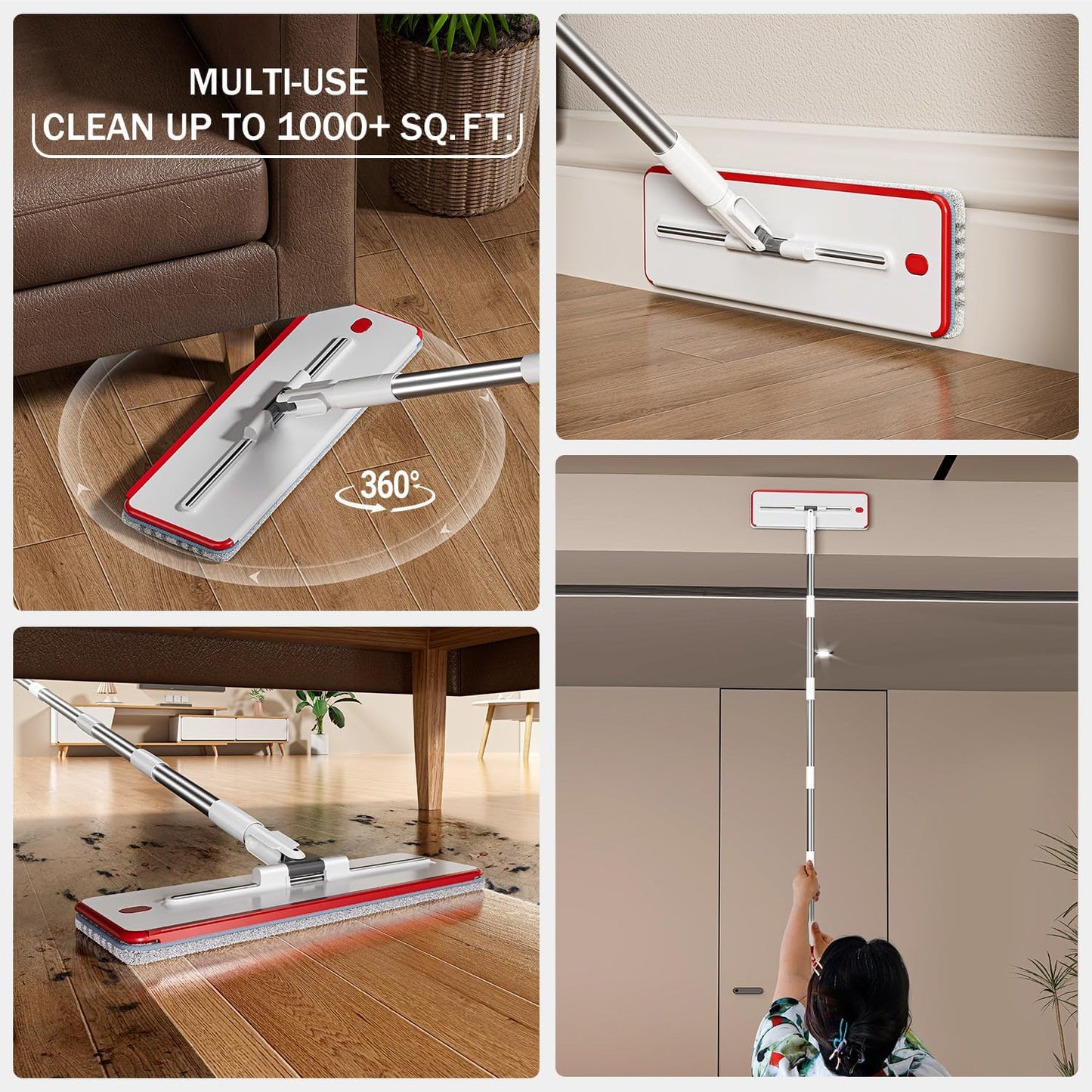 HoMettler Dual Mop and Bucket Set, Flat Mop and Bucket System with Separate Dirty and Clean Water, 3-Compartment Wall Cleaner Mop, Flat Mops for Floor Cleaning with 6 Microfiber Pads