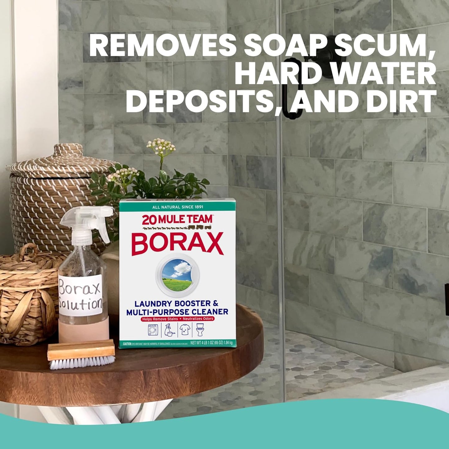 20 Mule Team All Natural Borax Detergent Booster & Multi-Purpose Household Cleaner, 65 Ounce, 4 Count