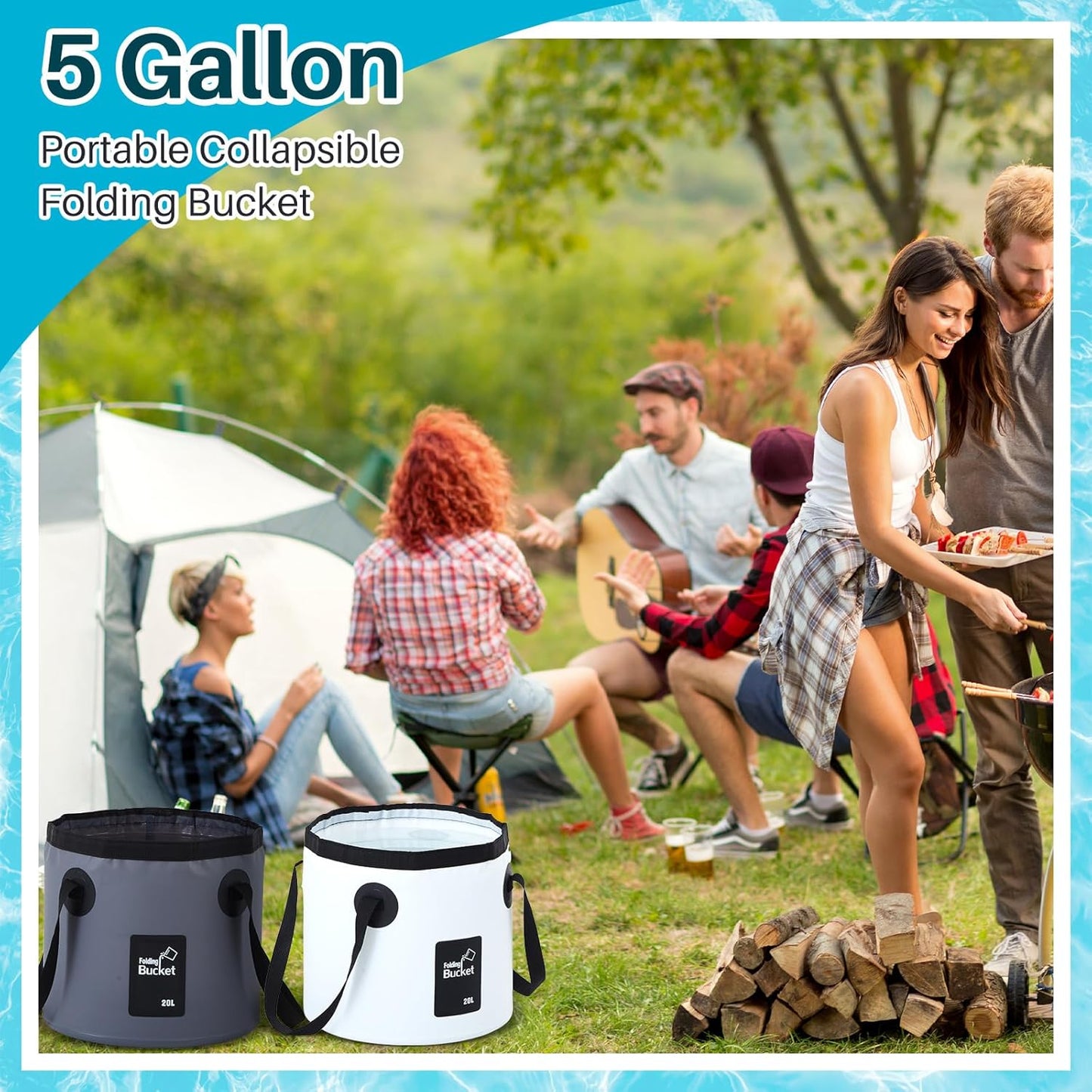 Tessco for you 4 Pcs 20L Collapsible Bucket with Handle 5 Gallon Portable Folding Bucket Foldable Water Container for Camping Hiking Fishing Beach Car Washing (Blue, Yellow, Orange, Black)