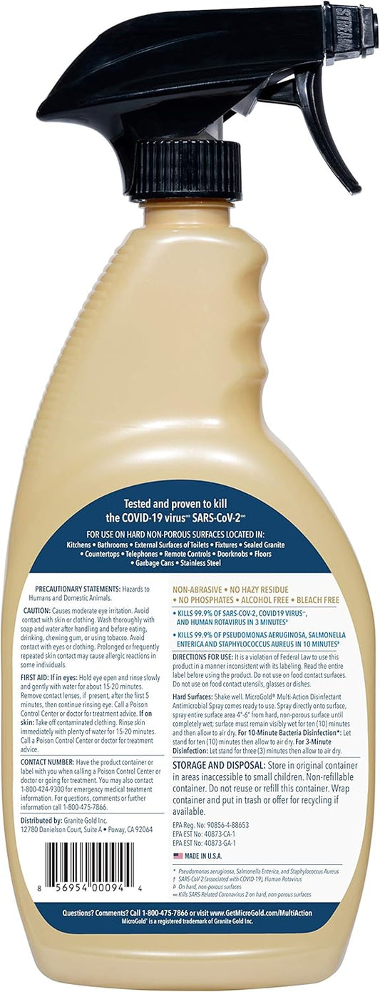 MicroGold Multi-Action Disinfectant Antimicrobial Spray Tested and Proven Effective to Kill the COVID-19 Virus, Kills 99.9% of Viruses and Bacteria, 24 Fluid Ounces, 1 Pack, Packaging May Vary