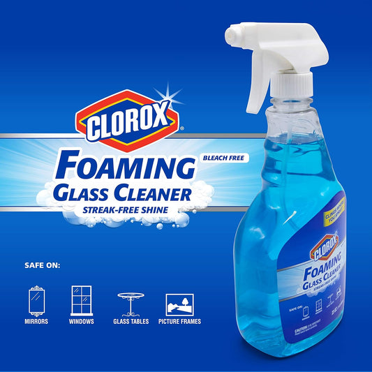 Clorox Foaming Glass Cleaner Trigger Spray, Streak Free No Drip Formula for Windows, Mirrors, and Glass Surfaces, All Purpose Household Cleaning Spray in Fresh Scent, 32 Ounce