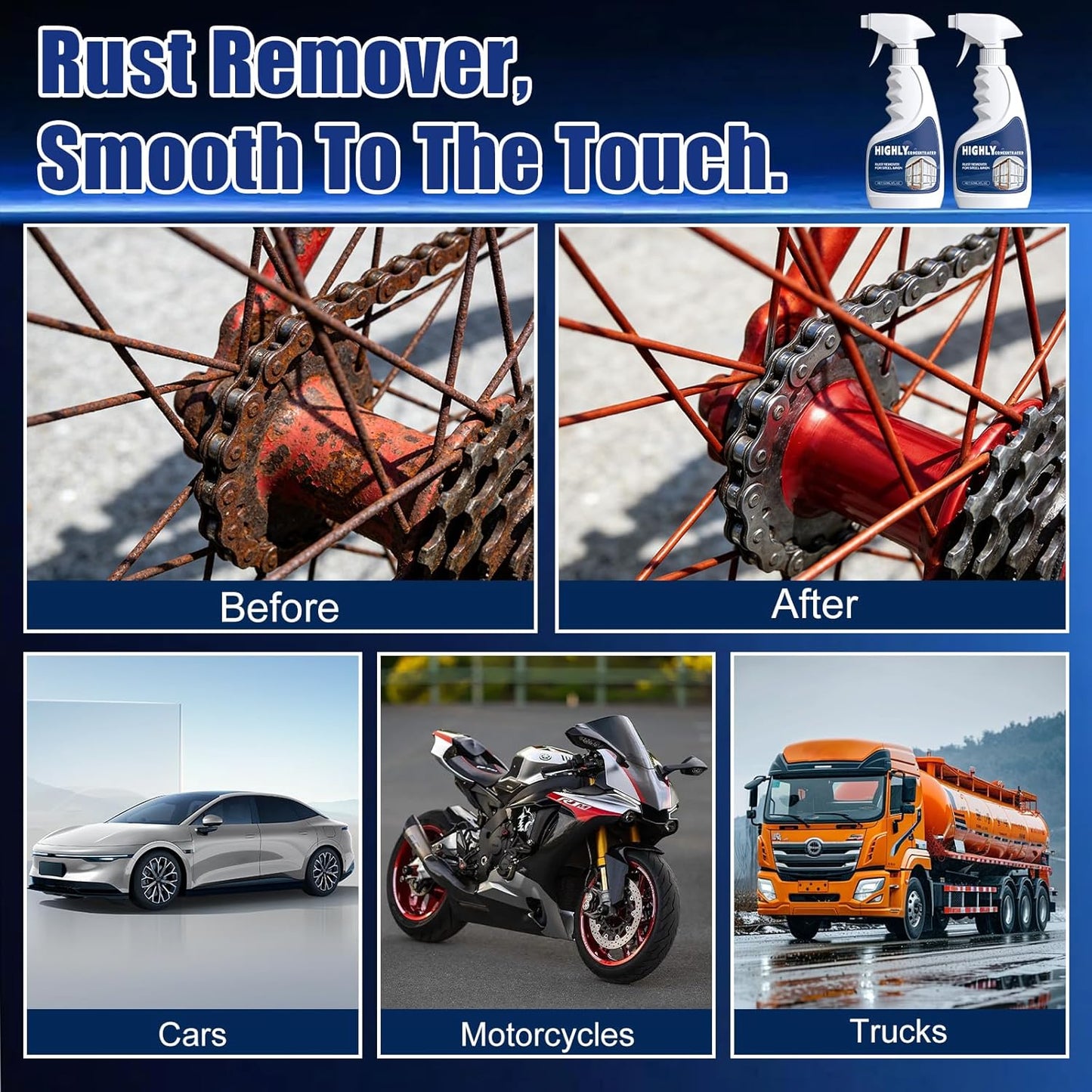 Rust Remover Spray for Metal,Powerful Rust Remover Heavy Duty Metal Cleaner,Multipurpose Rust Stain Removal for Tools,for Automotive Parts,Stainless Steel,Fast Acting Rust Removal(2PCS)