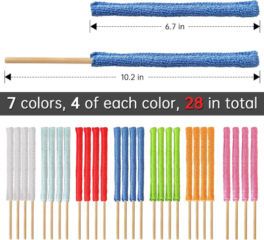 28Pcs Microfiber Detail Duster Sticks Crevice Cleaning Tool, Mini Duster for Cleaning Fan Blade/Ac Vent/Car Vent/Blind/The Smallest Spaces Colorful