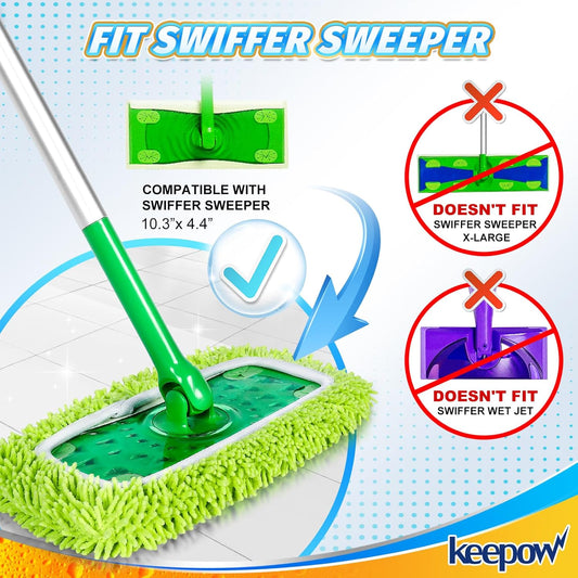 KEEPOW Reusable Microfiber Mop Pads Compatible with Swiffer Sweeper, Dry Sweeping Cloths, Washable Wet Mopping Cloth Refills for Hardwood Floor Cleaning, 6 Pack