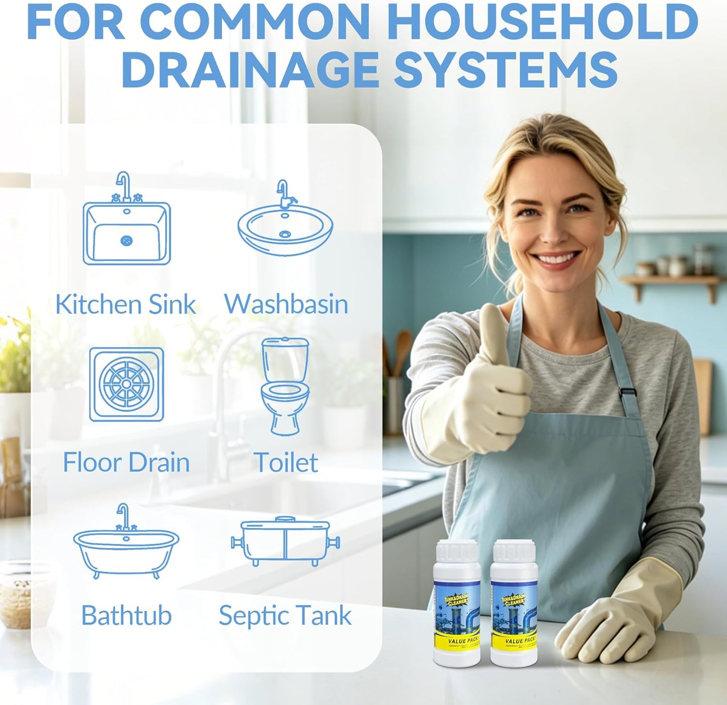 4PCS Sink and Drain Cleaner - 15-30 min Fast-Acting Sink Drains Cleaner - Gentle Formula Drain Clog Remover - Safe for All Pipes - Quick Dissolve Common Pipe Blockages