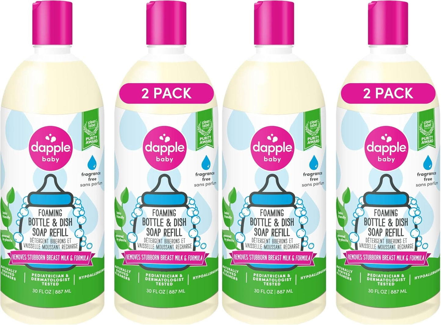 Dapple Baby Fragrance-Free Foaming Baby Bottle & Dish Soap - 13 fl oz - Cleans Bottles, Sippy Cups, Pacifiers, Breast Pumps, & More - Gently Removes Milk Film & Odors - Fragrance Free