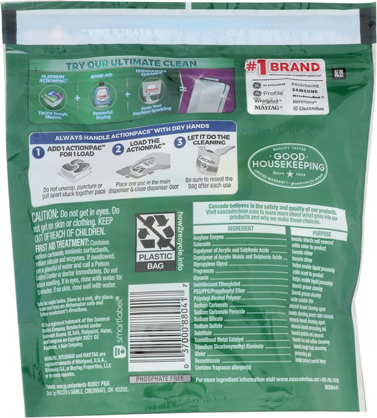 Cascade Complete Dishwasher Pods, ActionPacs Dishwasher Detergent Tabs, Lemon Scent, 18 Count