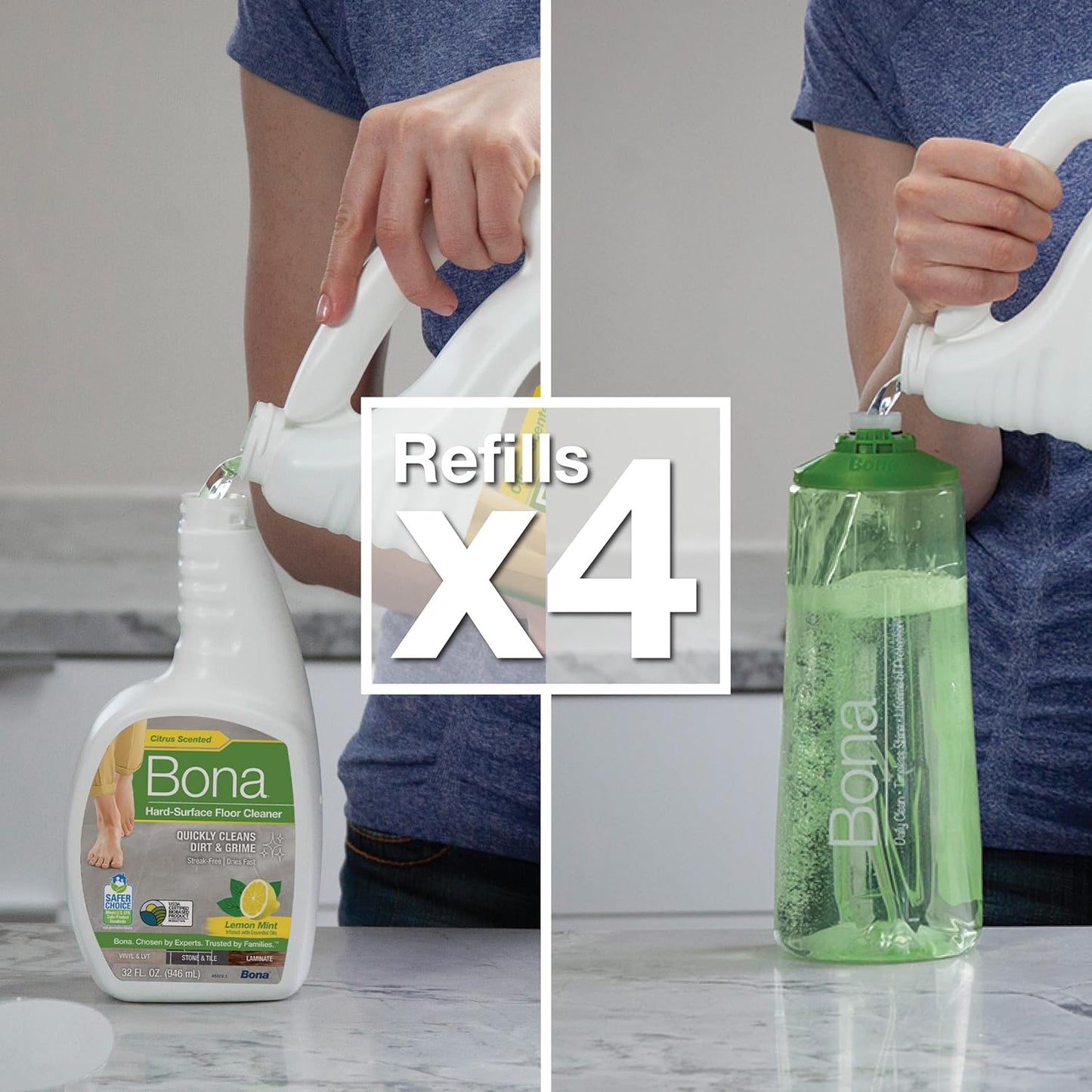 Bona Multi-Surface Floor Cleaner Spray - 32 fl oz - Lemon Mint Scent - Refillable - Residue-Free Floor Cleaning Solution for Stone, Tile, Laminate, and Vinyl Floors