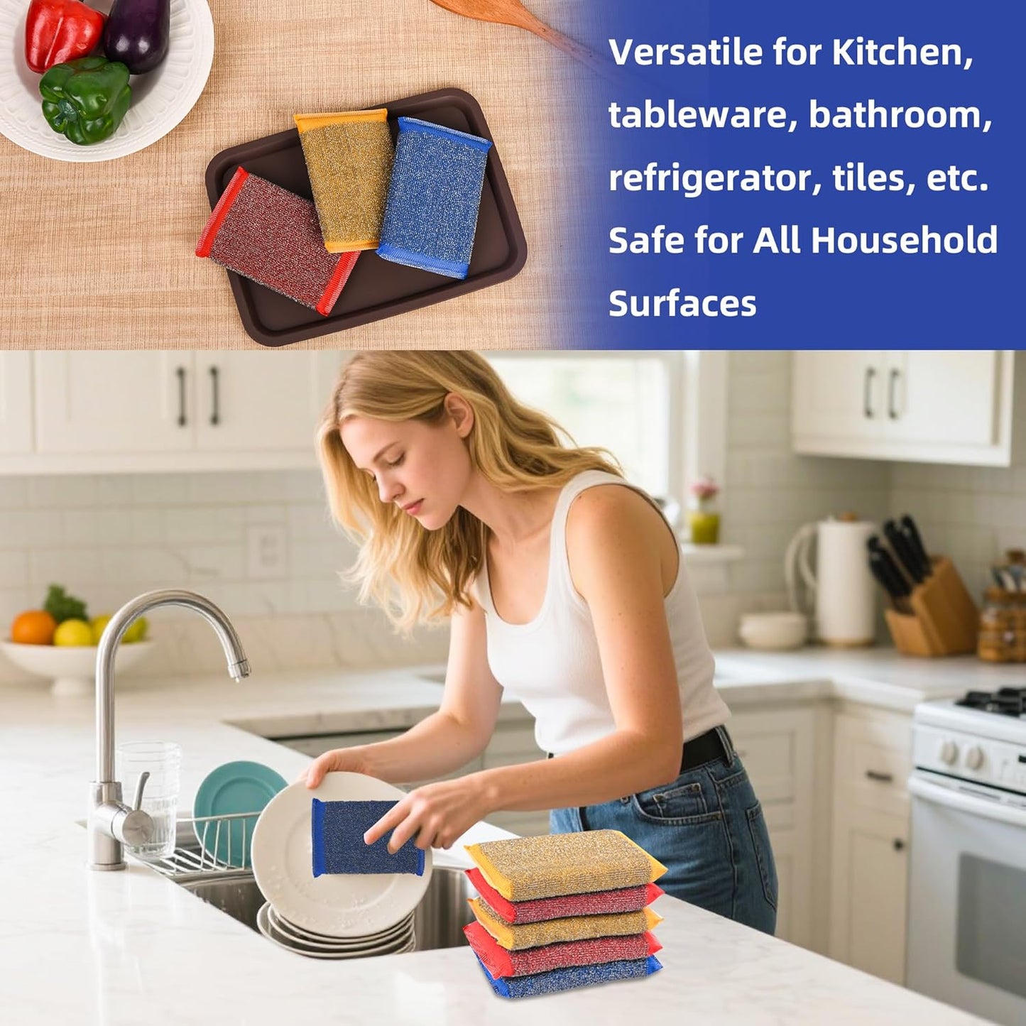 Kitchen Dish Sponges Steel Scrubbers - 6 Pack Black Non Scratch Heavy Duty Scrub Sponges,Reusable Multipurpose Metal Cleans for Washing Dishes,Pots and Pans,Household Cleaning,Bathroom