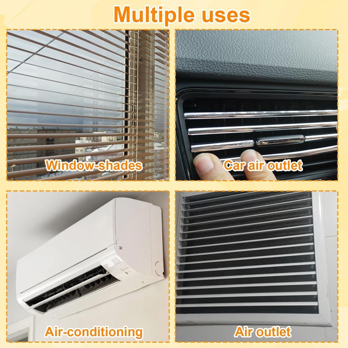 4-Piece Set Blinds Cleaner Tool, Mini Blind Cleaner, Blind Duster for Wood Blinds with Large Blue Green Orange Brushes and Small Orange Brush, Efficient Dust Removal for Window Coverings