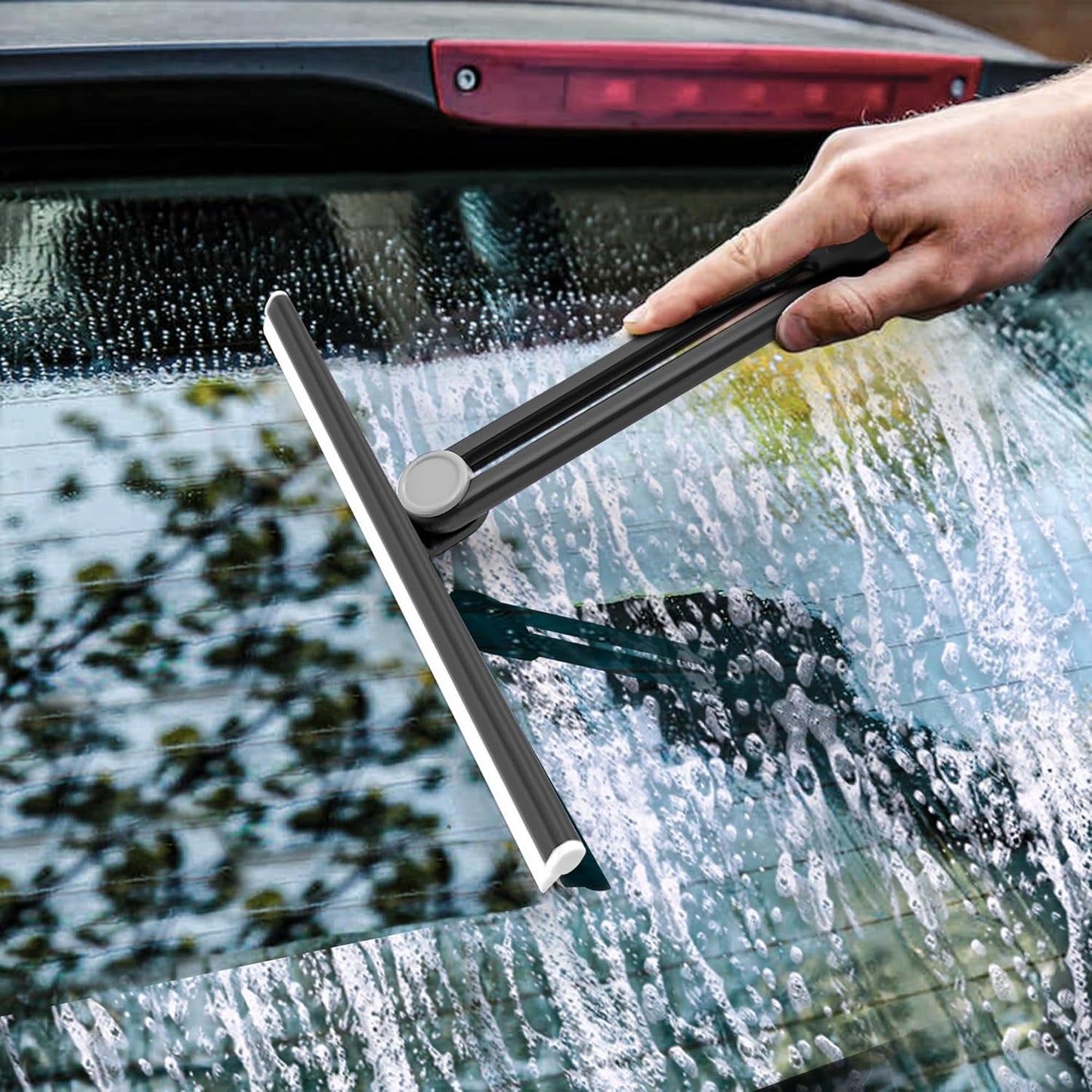 NEWE Shower Squeegee 2 Packs for Glass Doors, All-Purpose 360° Rotating Black Silicone Scraper Cleaner Tool for Tile, Walls, Mirror, Car Window, Countertop, Bathroom, 11 Inches