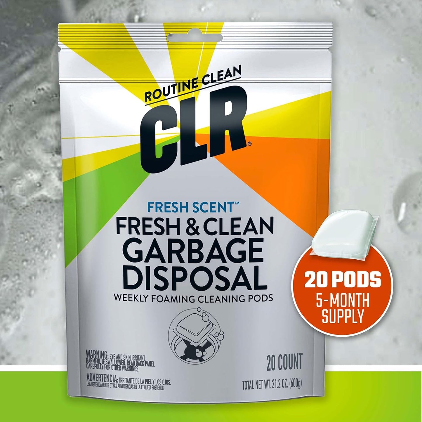 CLR Brands Garbage Disposal Cleaner and Deodorizer Pods, 20 Count, Fresh Scent, Foaming Drain Odor Eliminator, 5 Month Supply