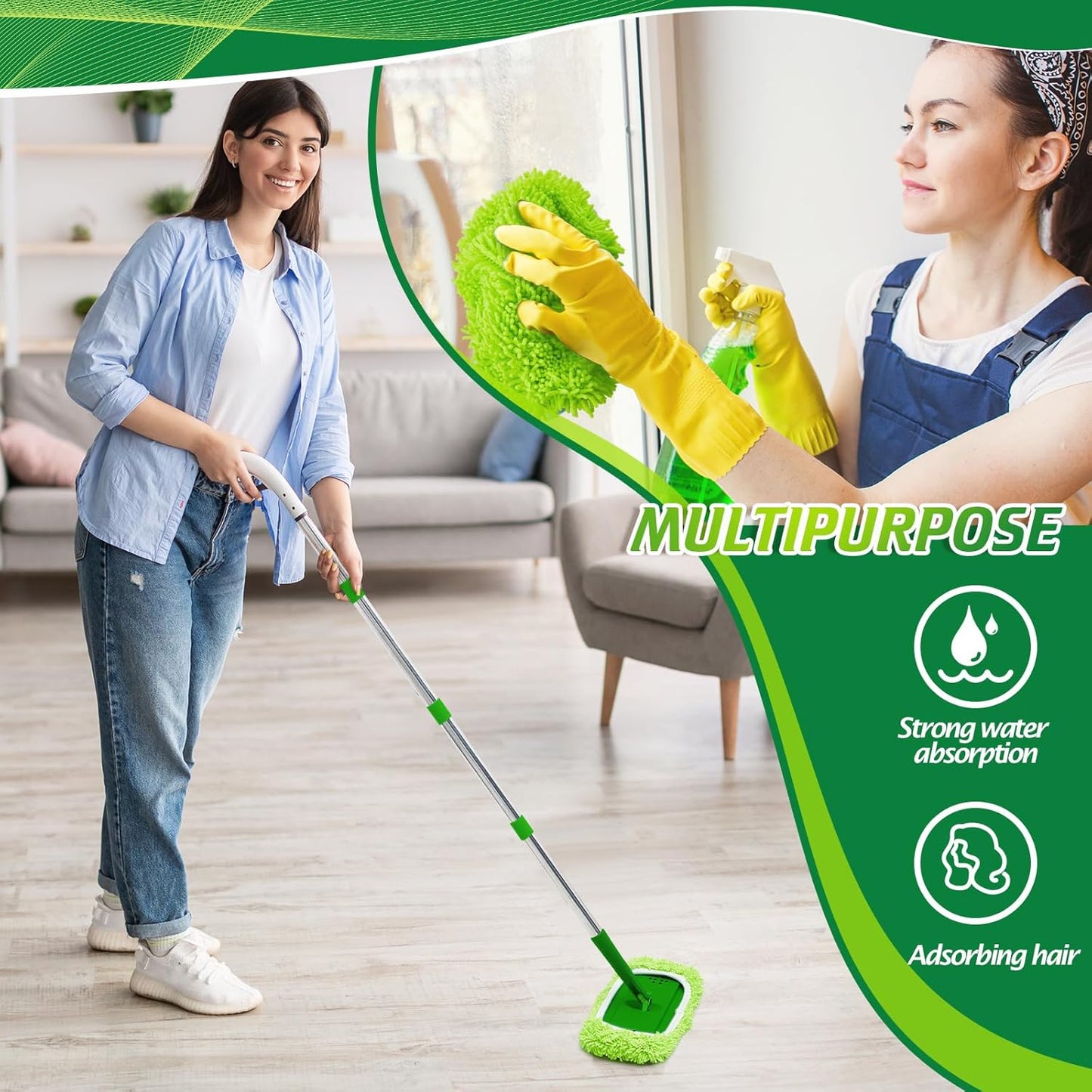 Toulite 2 Pcs Reusable Mop Refill Pads Replacement Compatible with Most XL Sweeper 17" x 5" Microfiber Mops Head Floor Cleaning Supplies (Handle is Not Included)