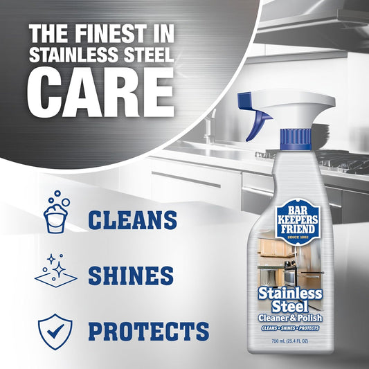 Bar Keepers Friend Stainless Steel Cleaner and Polish Spray (2 x 25.4 oz) Removes Oily Fingerprints, Hard Water Stains, Grime & Food Debris without Scratching or Dulling Appliances & Surfaces