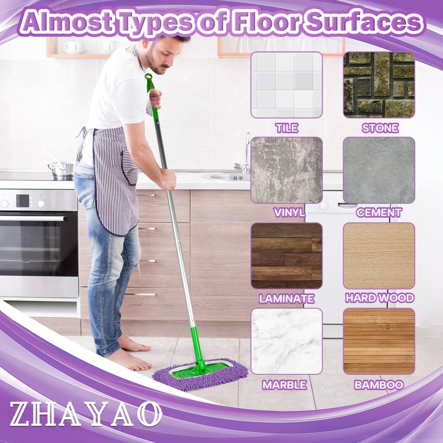 6Pcs Reusable Microfiber Mop Pads Compatible with Swiffer Sweeper, Wet and Dry Flat mop Cover, Replacement Sweeping Mopping pad Refills for Surface/Hardwood Floor Cleaning