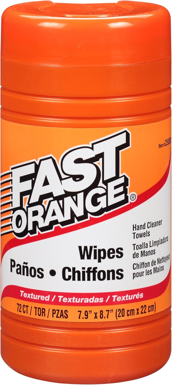 Fast Orange Heavy Duty Scrubbing Towels Removes Tough Grease, Grime, Paint, Resins, Glue and More, for Hands, Tools and Surfaces Without Sticky Residue, 72 ct