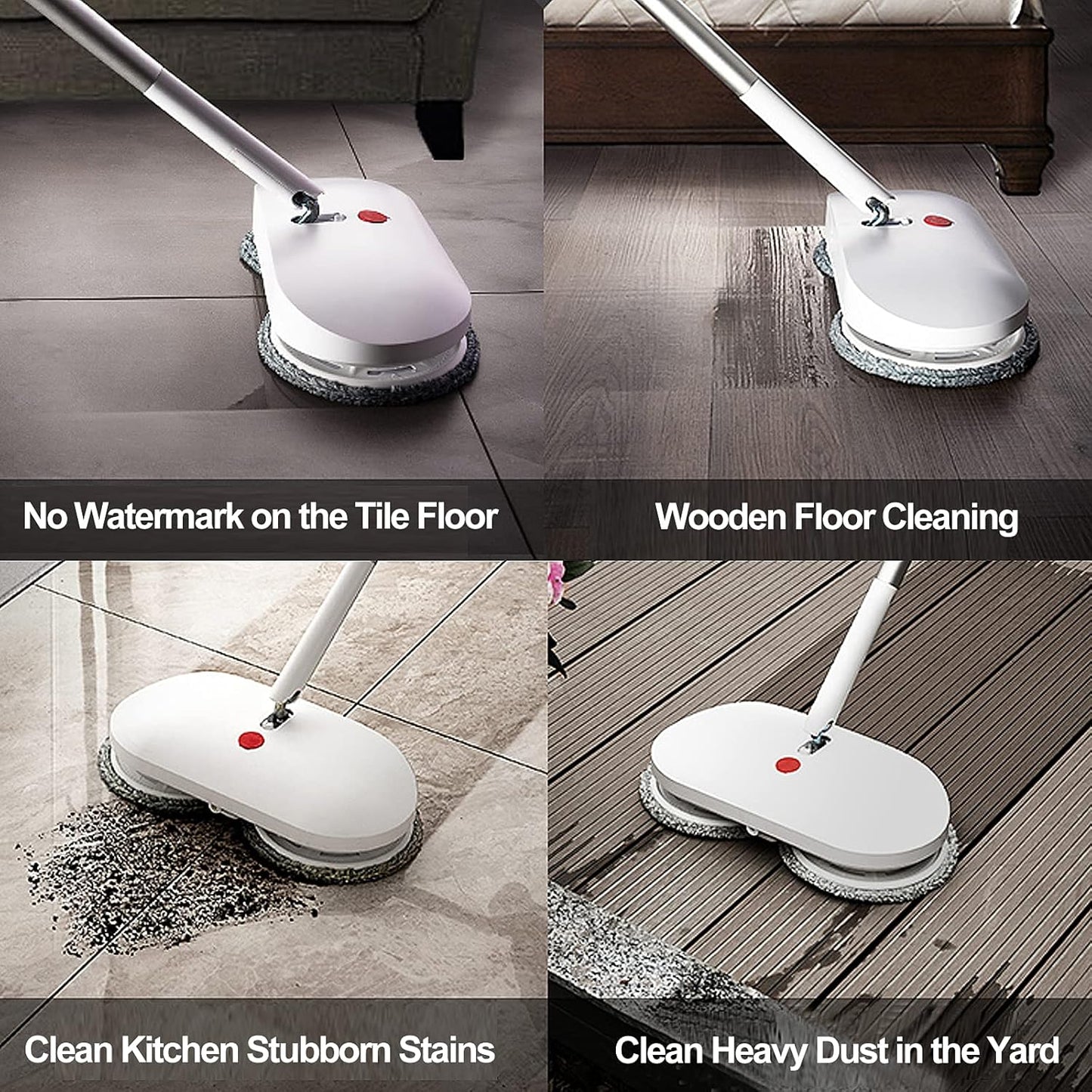 REECOO Cordless Electric Spin Mop Power Mop with 4 Floor Scrubber Pads/Automatic Cleaning Bucket/Water Sprayer,Lightweight & Rechargeable,Suitable for Wooden, Marble, Tile, Hardwood Floor.