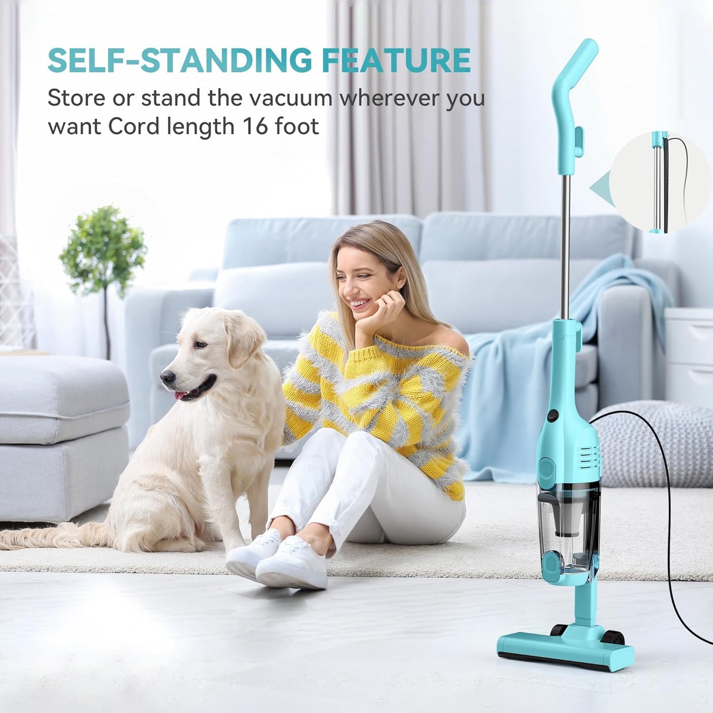 Vazone R6X Corded Stick Vacuum Cleaners for Home, 20Kpa Powerful Suction Stick Vacuum with 16Ft Cord, 2 in 1 Lightweight Vacuum Cleaner for Hardwood Floor Pet Hair
