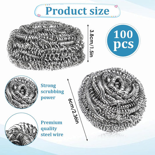 SHENLIU 100 Pieces Steel Wool Scrubber, 15 Gram Metal Scourers Stainless Steel Scrubber Bulk for Cleaning Kitchen Bathroom Household and More