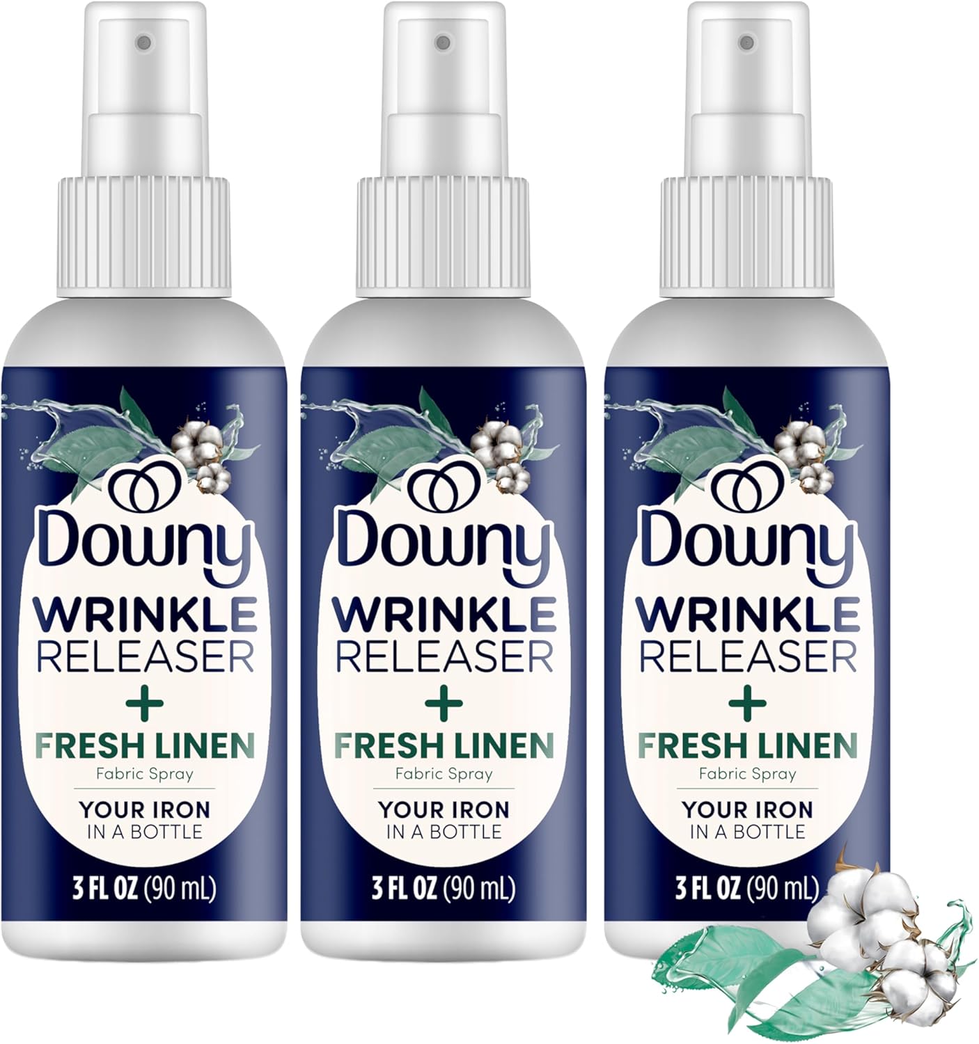 Downy Wrinkle Releaser Spray All In One Wrinkle Release Spray Travel Size, Odor Eliminator, Static Remover Fabric Refresher & Ironing Aid for Clothes 3 Fl Oz (Pack of 2), Crisp Linen Scent