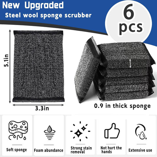 Kitchen Sponges for Dishes Steel Wool Scrubber Sponges for Kitchen Heavy Duty Non-Scratch Scrubbing Cleaner (6 Pack) (Colours)