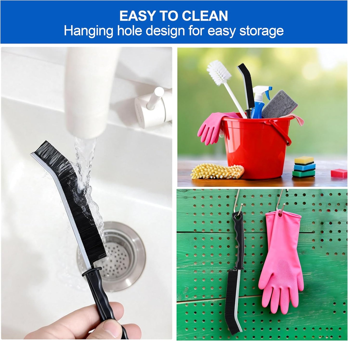All-Purpose Hard Bristle Gap Cleaning Brush Set - Durable, Slim Design for Deep Reach into Tight Spaces - Versatile Household Crevice Cleaning Tool - 6Pcs, Black