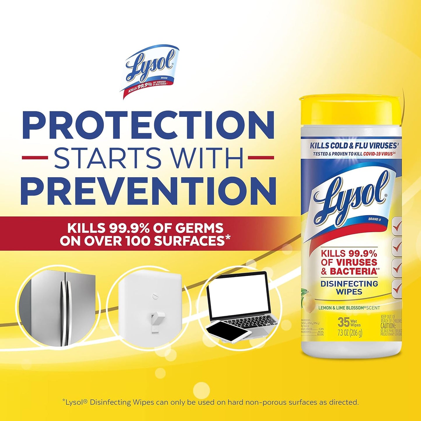 Lysol Disinfectant Wipes, Multi-Surface Antibacterial Cleaning Wipes, for Disinfecting and Cleaning, Lemon and Lime Blossom, 35 Count (Pack of 3)