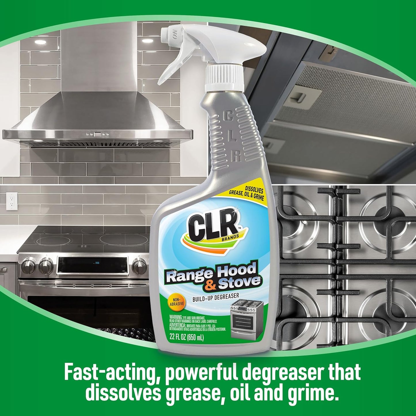 CLR Brands Range Hood & Stove Build Up Degreaser, 22 fl. oz., Fast Acting, Non Abrasive Cleaner, Works on Glass Stove Tops, Oven Racks, BBQ Grills and More