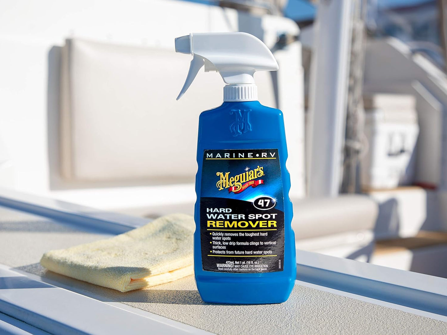 Meguiar's M4716 Marine/RV Hard Water Spot Remover - Effective Marine Hard Water Spot Remover for Boats, RVs, Removes Mineral Deposits, Ideal Boat Water Spot Remover for Marine Enthusiasts