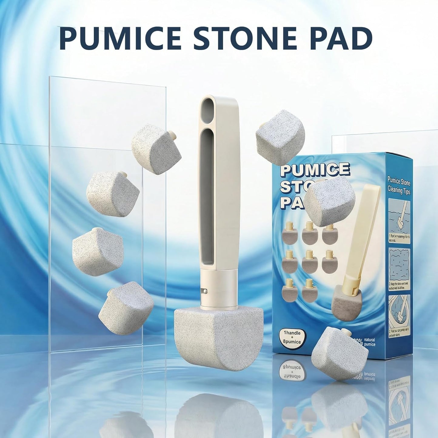 8-Pack Pumice Stone Toilet Cleaner with Long Handle - Hard Water & Limescale Remover, Non-Scratch Multi-Surface Scrubber, Disposable Refill Heads for Bathroom & Kitchen