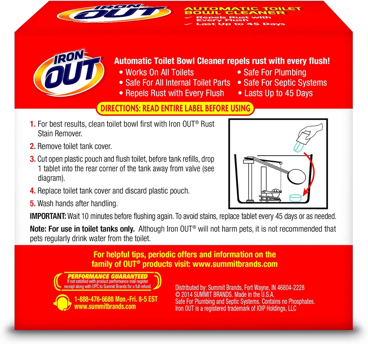 Iron OUT Automatic Toilet Bowl Cleaner Tablets, Helps Remove and Prevent Rust Stains with Every Flush, Lasts up to 45 Days, Made in the USA, 6 Tablets
