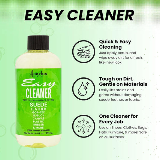 Angelus Easy Cleaner, Premium Shoe Cleaner, Safe For Sneakers, Leather, Suede, Canvas, and More – Removes Dirt and Stains | Made In USA - 8.6 fl oz