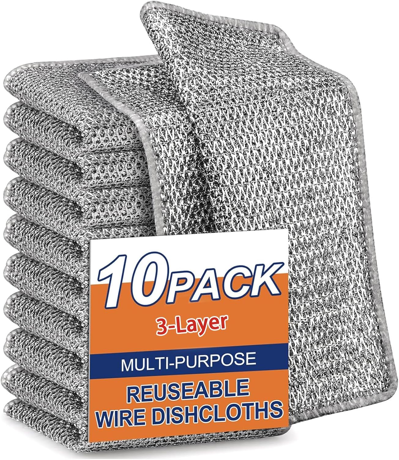 Upgraded 3-Layer Metal Dish Scrubber-6Pcs, No Scratches, Odor-Free, Multi-Purpose Stainless Steel Scouring Pad for Kitchen Cleaning – Dry & Wet Use, for Dishes, Cookware, Sinks, Stove Tops (6PCS)