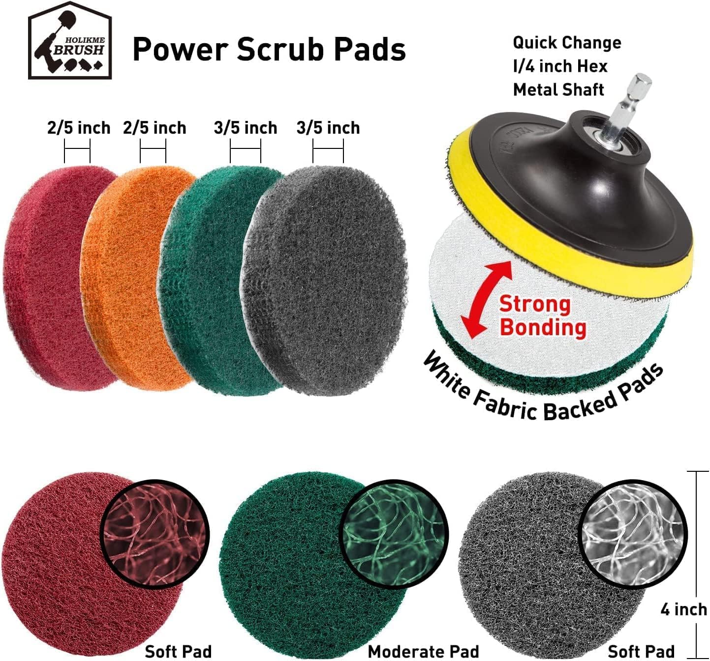 Holikme 40 Piece Drill Brush Attachment Set Scrub Pads Scouring Pads Power Scrubber Brush with Extend Long Attachment All Purpose Clean for Car Detailing,Grout, Tiles, Bathroom, Kitchen