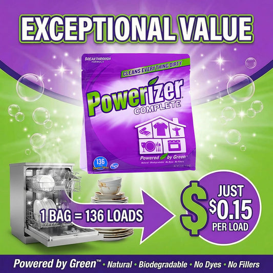 Powerizer Complete - Dishwasher Detergent Powder With Oxi Stain Remover & Rinse Aid, 3-in-1 Concentrated Formula, 136 Loads (3lb)
