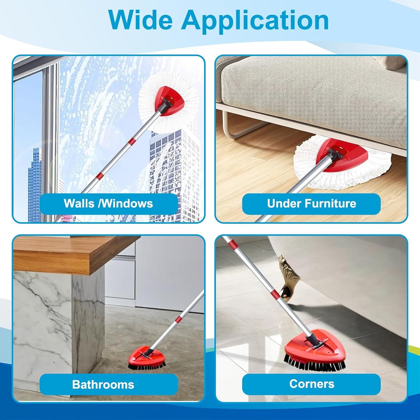 O-Cedar Spin Mop Head, Base Replacement for EasyWring 1 Tank System, 6 Microfiber Mop Refills, 1 Base and 1 Scrub Brush Set Combo, White